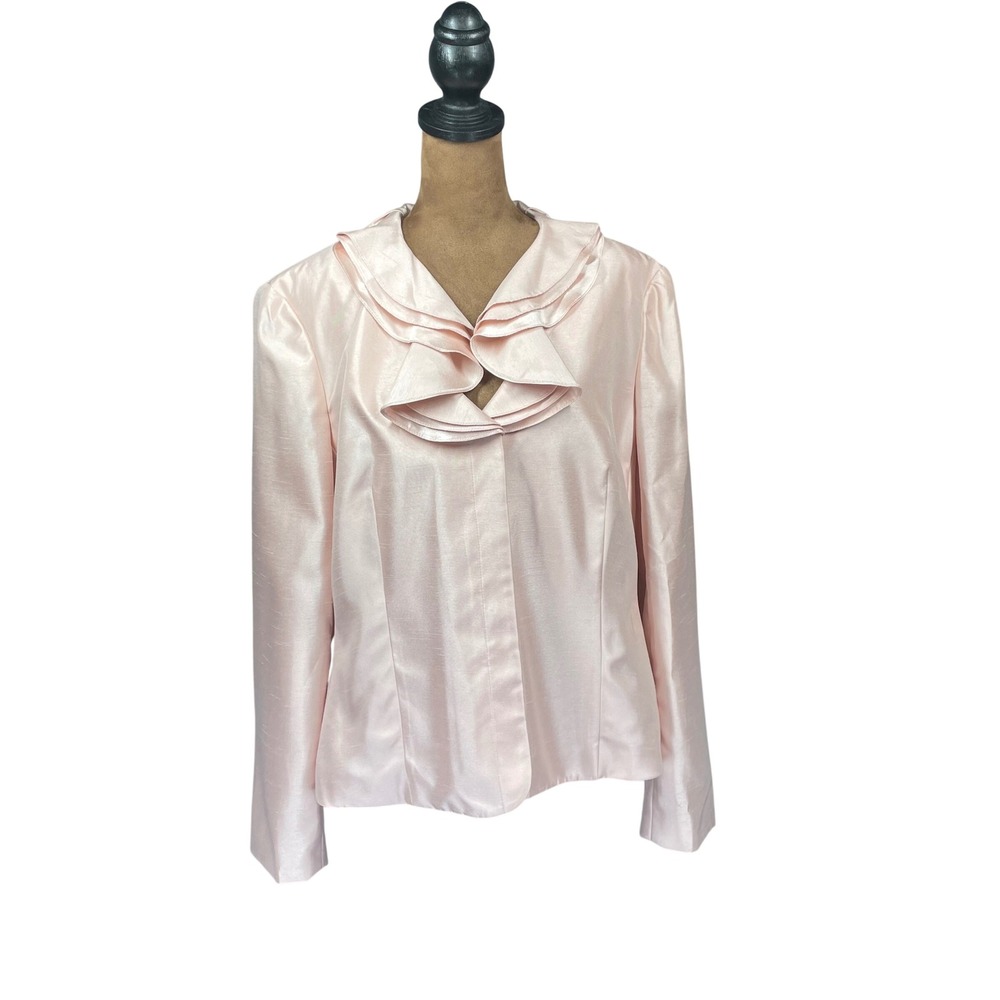 Emily Women Pink Ruffle Portrait Collar Shantung Evening Jacket Blazer Size 16